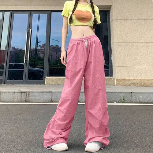 Xpqbb Y2K Parachute Black Pants Women Hip Hop Streetwear Ove