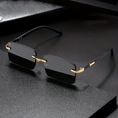 Rimless Sunglasses Rectangle Fashion Popular Women Men Shade