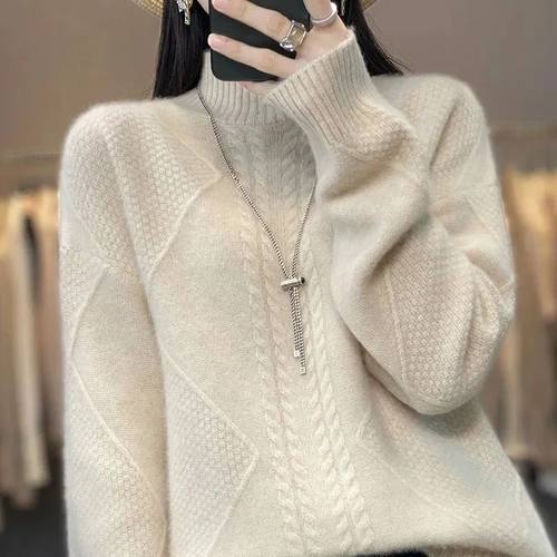 2025 Women's Cashmere Clothing Pure Wool Half-neck Pullover