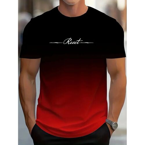 Men's Gradient Reset Letter 3D Printed T-shirt Summer Outdoo