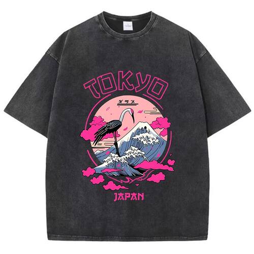 Vintage Womens Acid Wash T-Shirts Tokyo Harajuku Printing Te