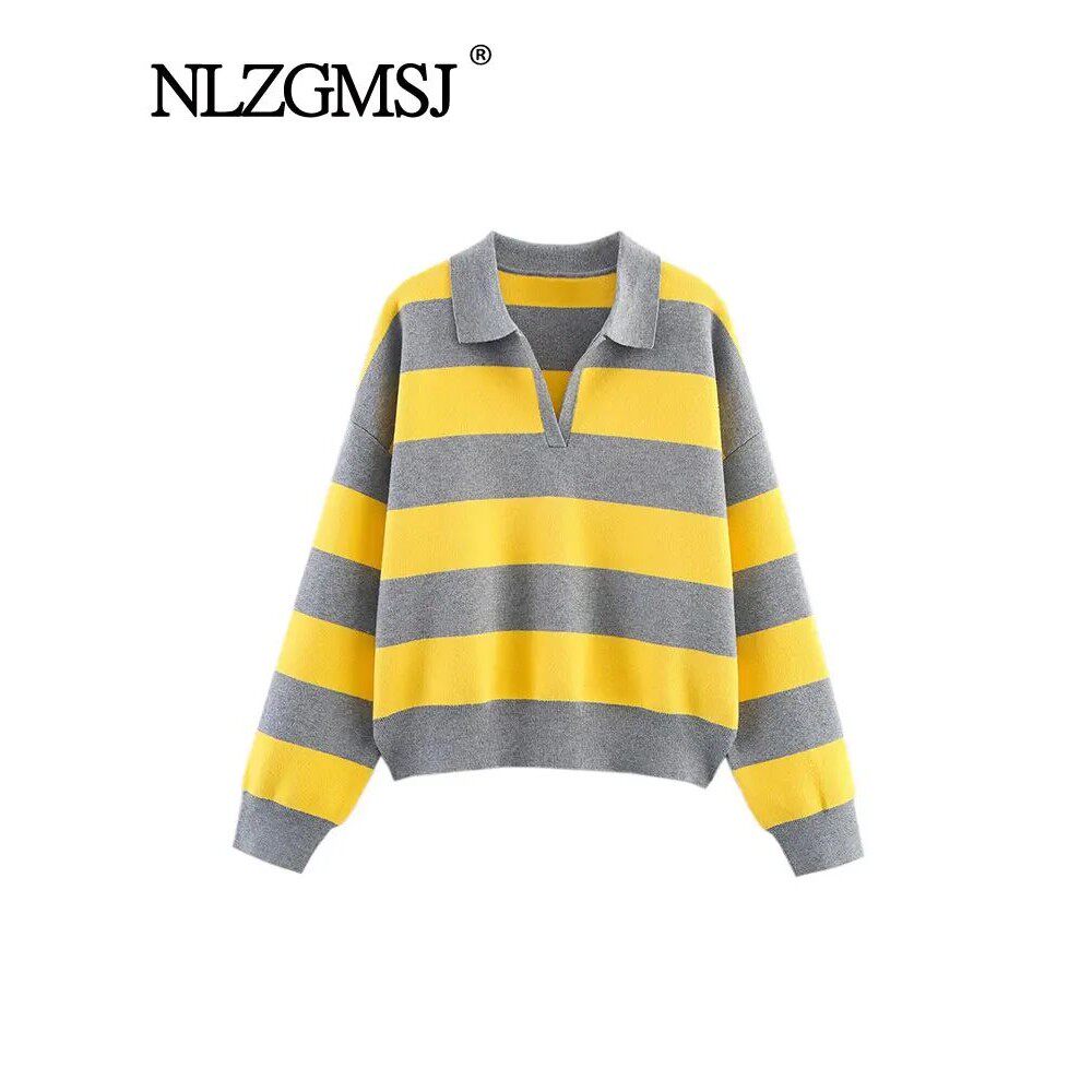 Nlzgmsj 2025  Autumn High Street Chic Women Striped Knitted