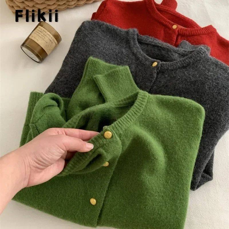 Women Korean Fashion Solid Color Single Breasted Ladies Swea