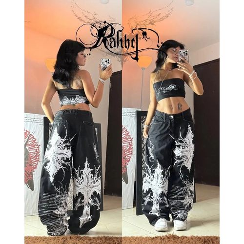 Harajuku Y2K Streetwear Trousers Women Vintage Retro Rock Ba