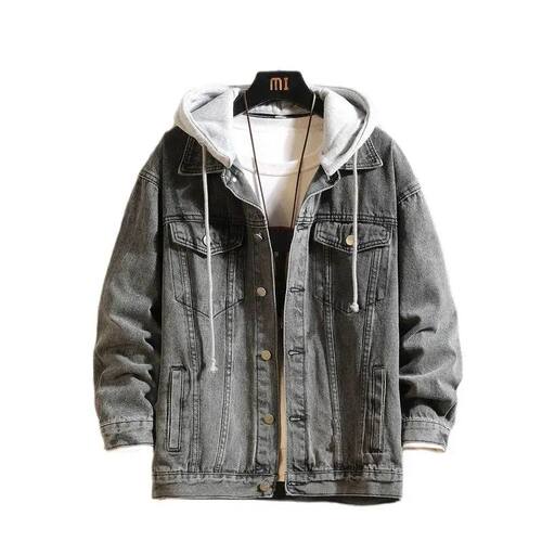 Denim Jacket Men Hooded Casual Men Jean Jackets Streetwear S