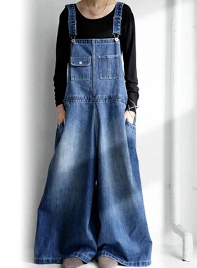 Women Denim Overalls Vintage Streetwear Loose Jumpsuit Korea