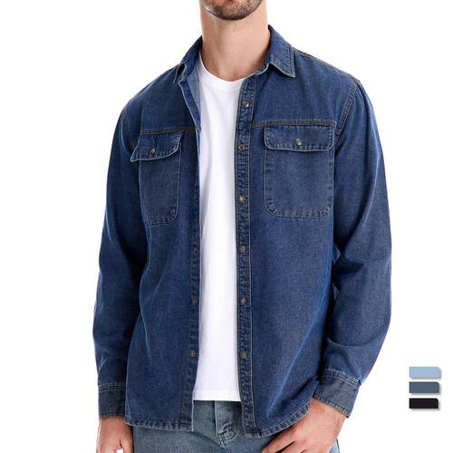 AIOPESON Brand New Mens 100% Cotton Denim Shirts Double Pock