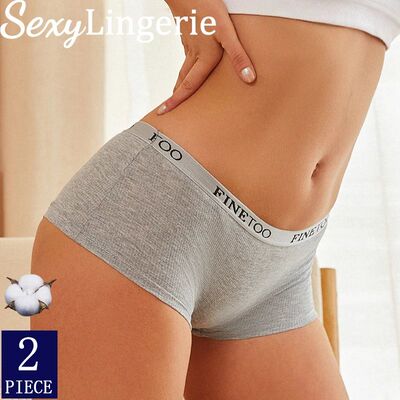 FINETOO 2PCS/Set Women Cotton Panties Female Boxer Boyshort