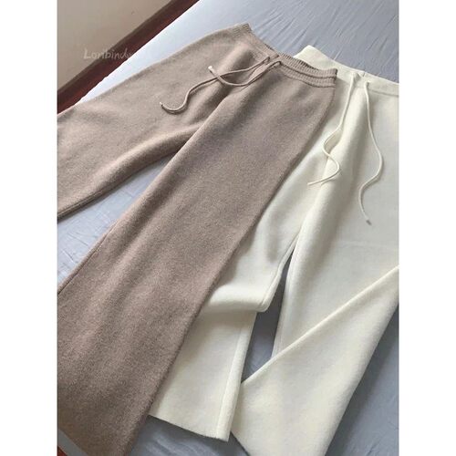 Autumn and Winter New High-waisted Loose Wool Knitted Wide-l