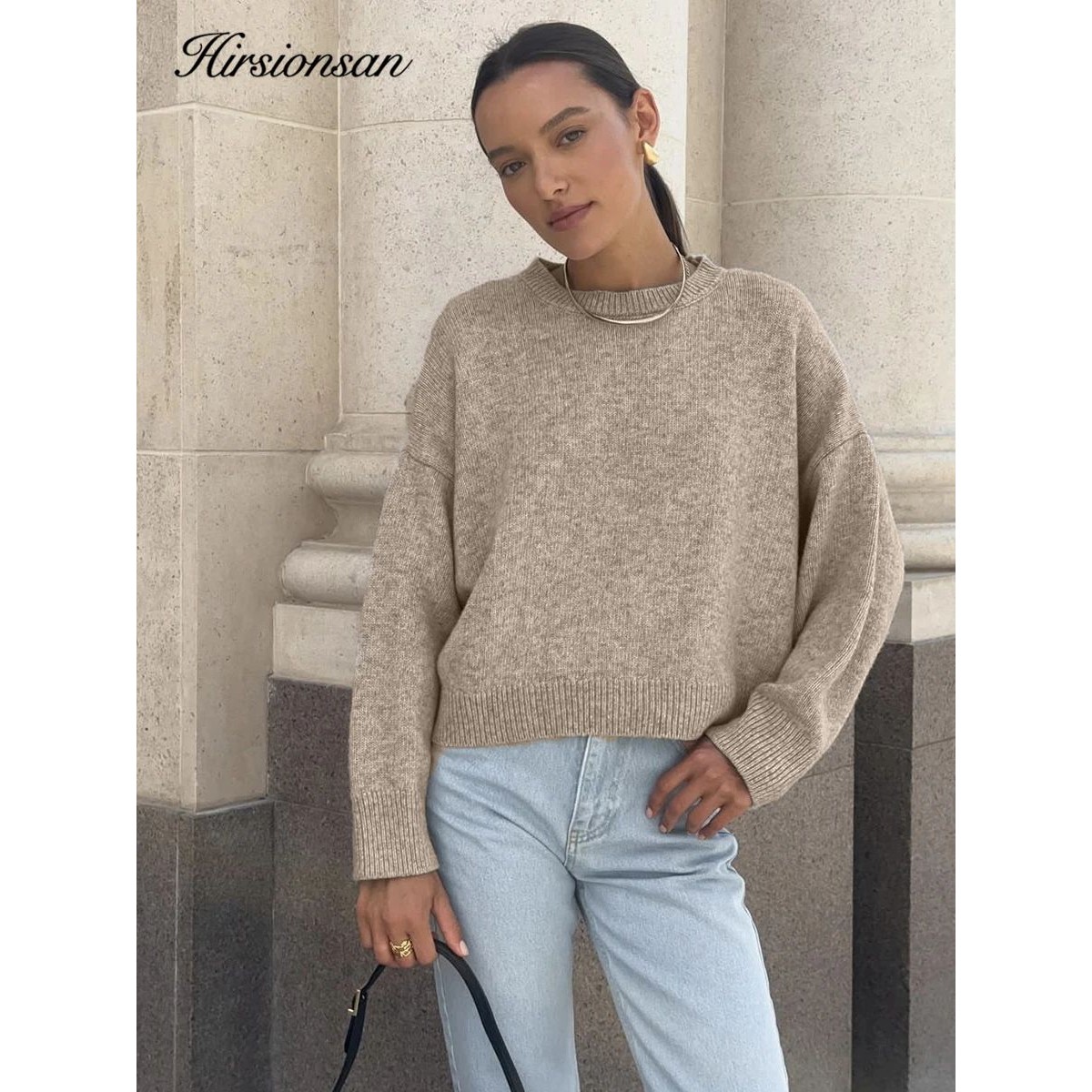 Hirsionsan Basic O Neck Basic Sleeve Sweater Women 2025 Over