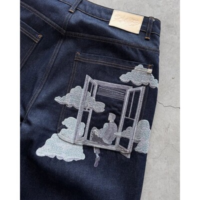 On Air Shorts Men Casual Baggy Jeans Short Y2k Retro Blue Po