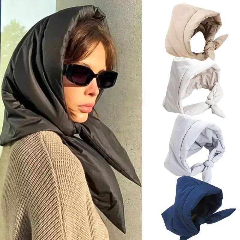 Winter Headscarf Warm Hood Down Cotton Triangle  Puff Scarf