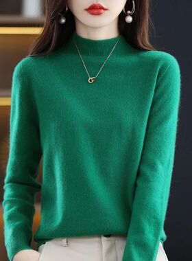 Half High Solid Color Cashmere Sweater For Women Loose Pullo