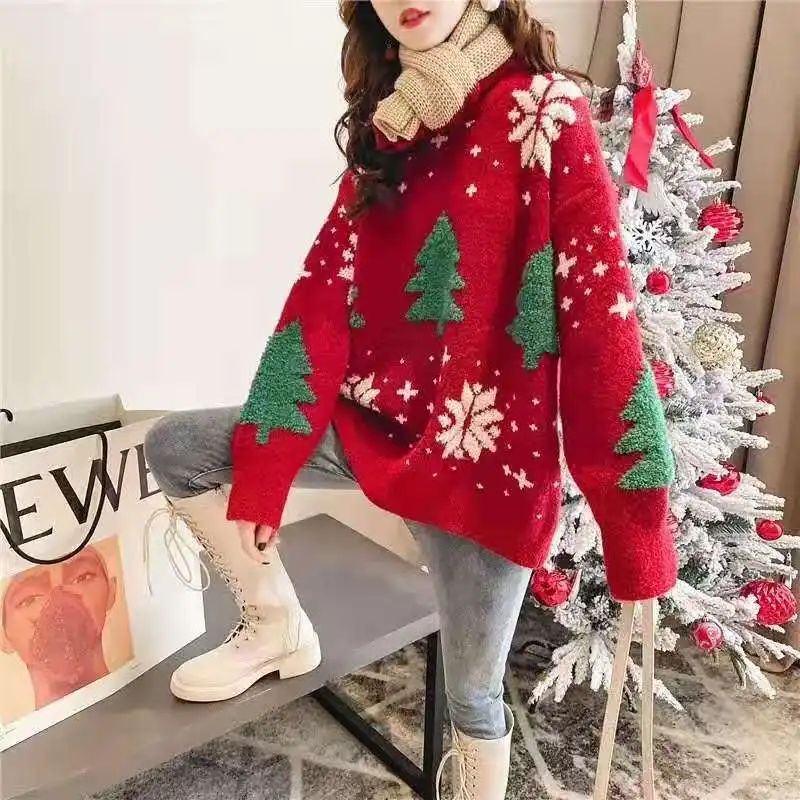 Thickened Red Christmas Sweater Women's Overhead Loose Lazy