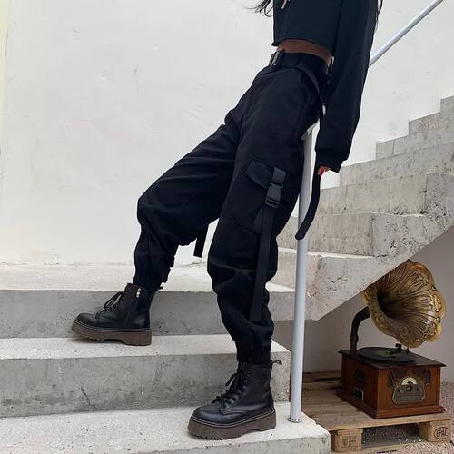 YBYR Big Pockets Cargo Pants Women Elastic High Waist Loose
