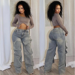 Jeans Autumn Street Women Removable Straight Hipster Butto