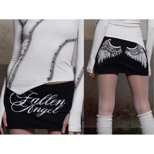 Y2K New Sexy Slim Fit Skirt Women Harajuku Retro Letter Wing