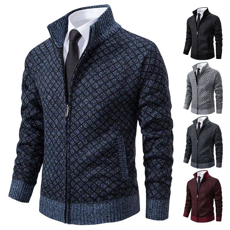2025 Men's Casual High Collar Long Sleeve Knitted Top with V