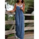 Casual Sleeveless with Women Loose Jumpsuit Suspender Pock