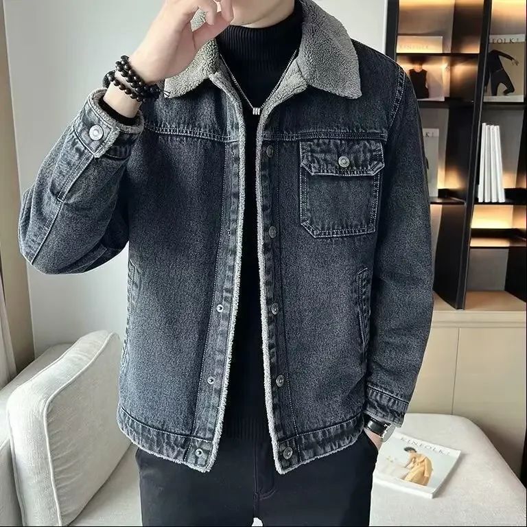 Men's Denim Jacket Winter Thickened Fleece Lined Fashionable