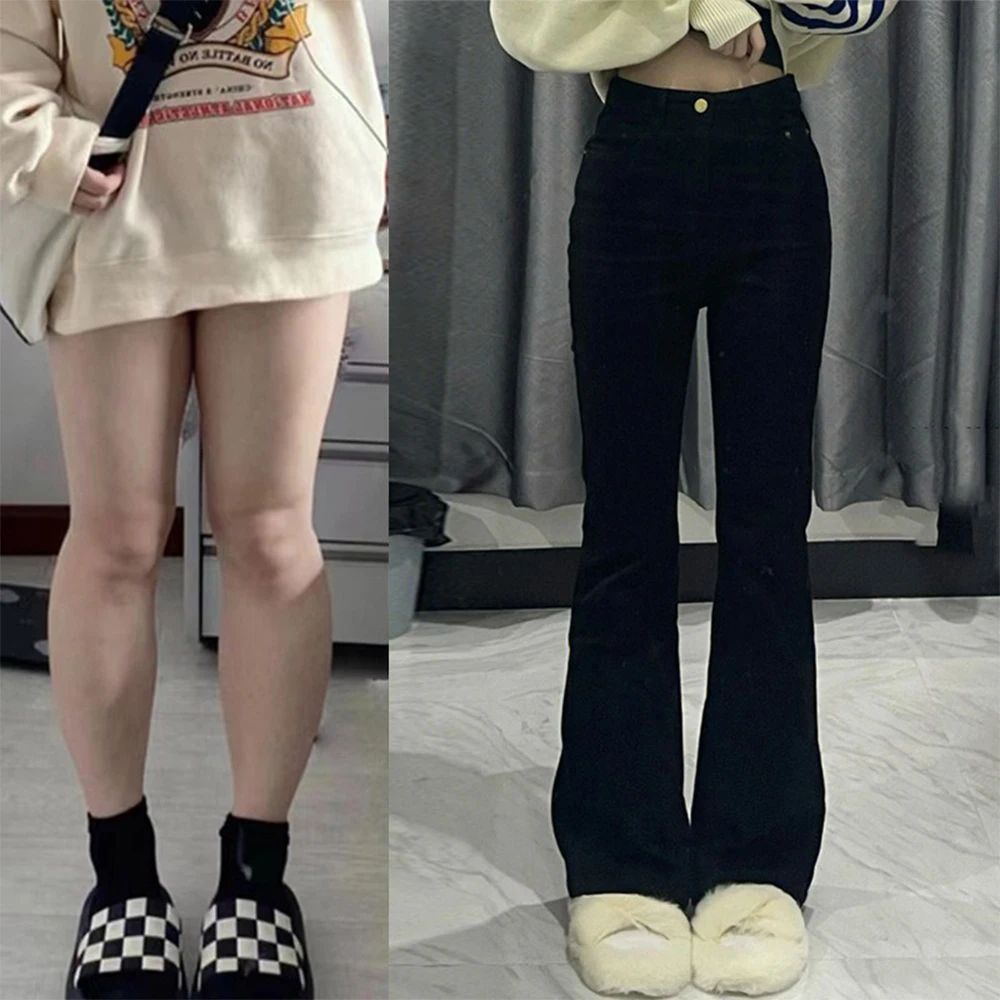 Korean Black Flare Jeans Women Vintage Y2K Denim Pants High图片