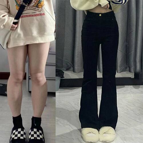 Korean Black Flare Jeans Women Vintage Y2K Denim Pants High