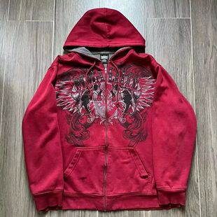 2000s New Cotton Red Couple Zipper Hoodies Vintage Elite Ful
