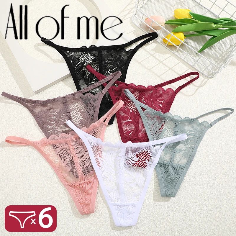 6Pcs/Set Lace Thong For Women Low Rise Soft Intimates Linger