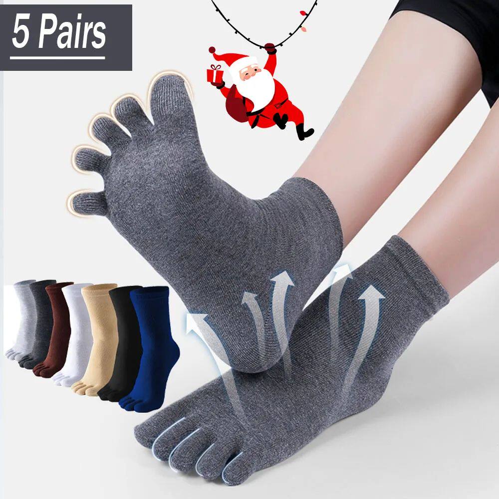 5Pairs Toe Socks Crew Socks Men and Women Five Fingers Socks