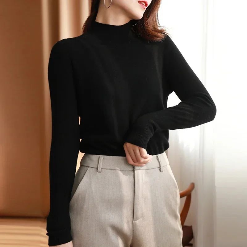 Autumn Winter chic Bottom Sweaters Women Fashion Turtleneck