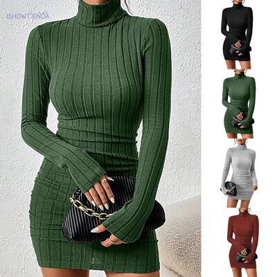 Knitted Bottoming Dress Women Elegant Party Autumn Winter Tu