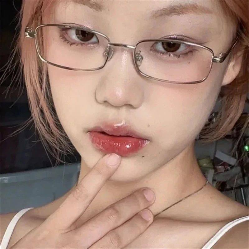 Y2K Harajuku Small Square Frame Glasses Women Retro Metal Ey