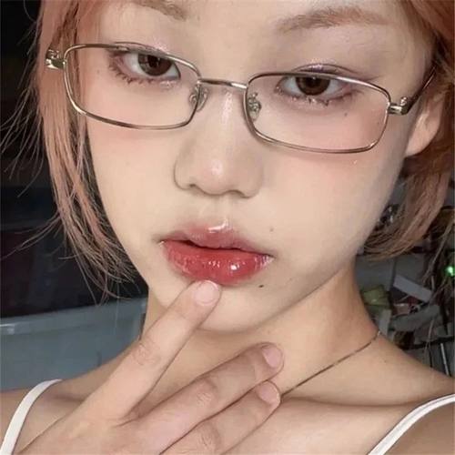 Y2K Harajuku Small Square Frame Glasses Women Retro Metal Ey