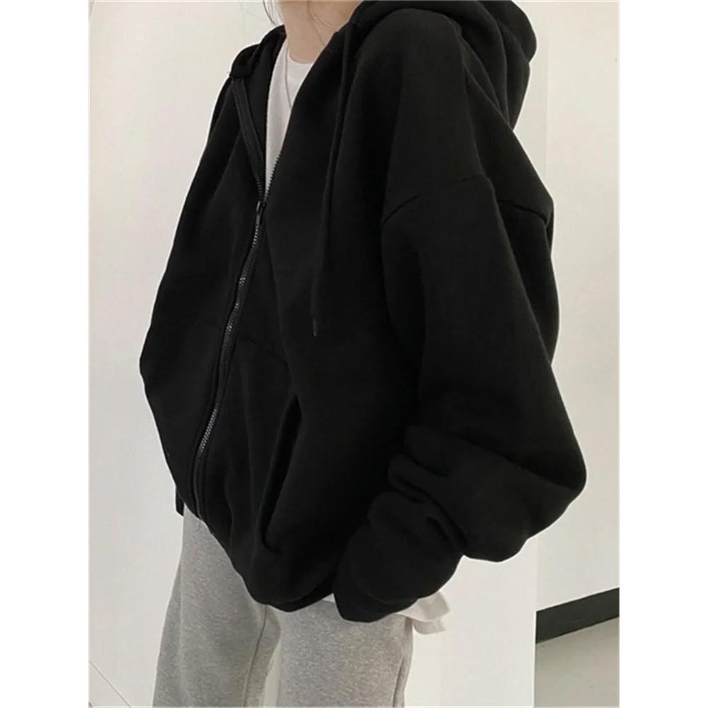 Korean Fashion Zipper Hood Sweatshirt Women Autumn Long Slee