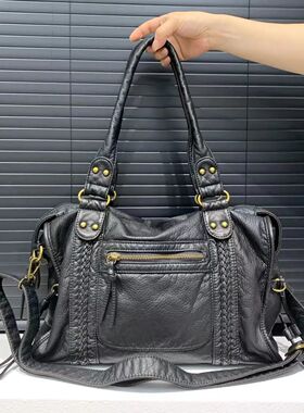 Y2K Spicy Girl One Shoulder Crossbody Bag Vintage Washed Lea