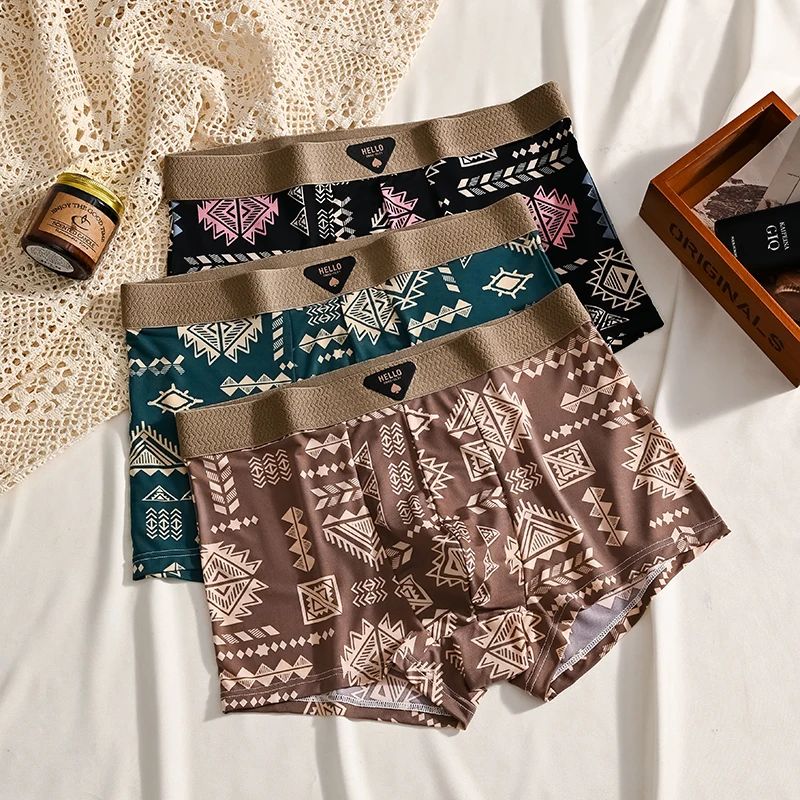 3Pcs Boxer Shorts Men's Underwear Ice Silk Underpants Sexy P