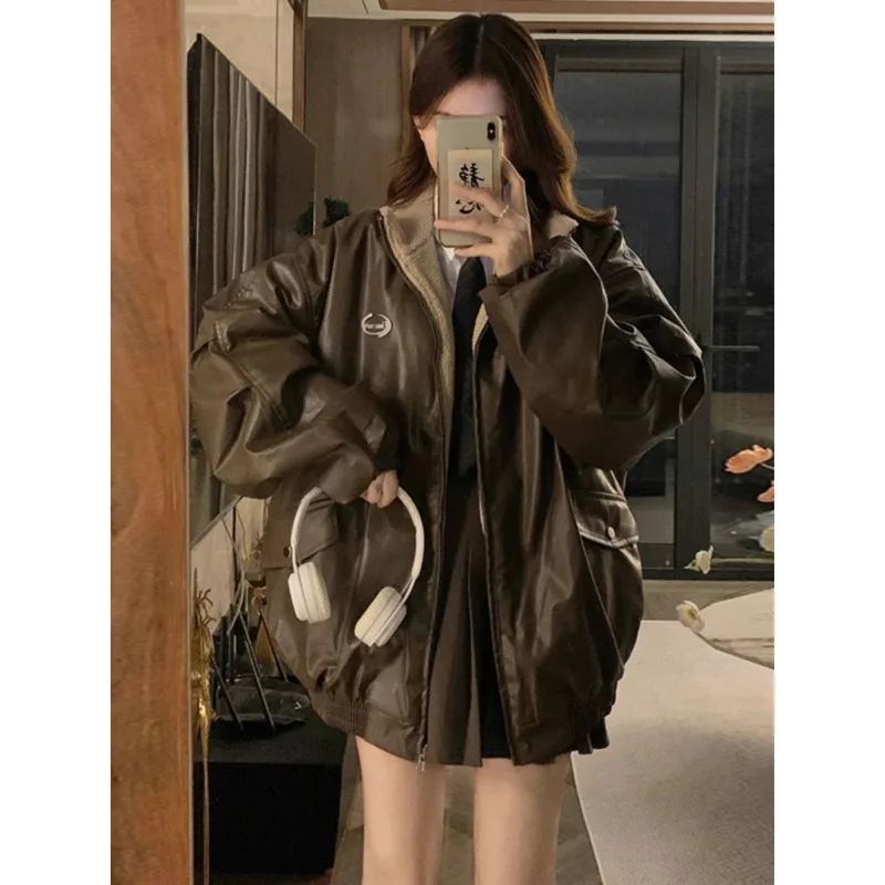 Maillard Fashion PU Leather Jacket With Lambswool Coat Both图片