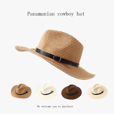 1PCMen and Women Western Cowboy Wide-brimmed Straw Hat, Summ
