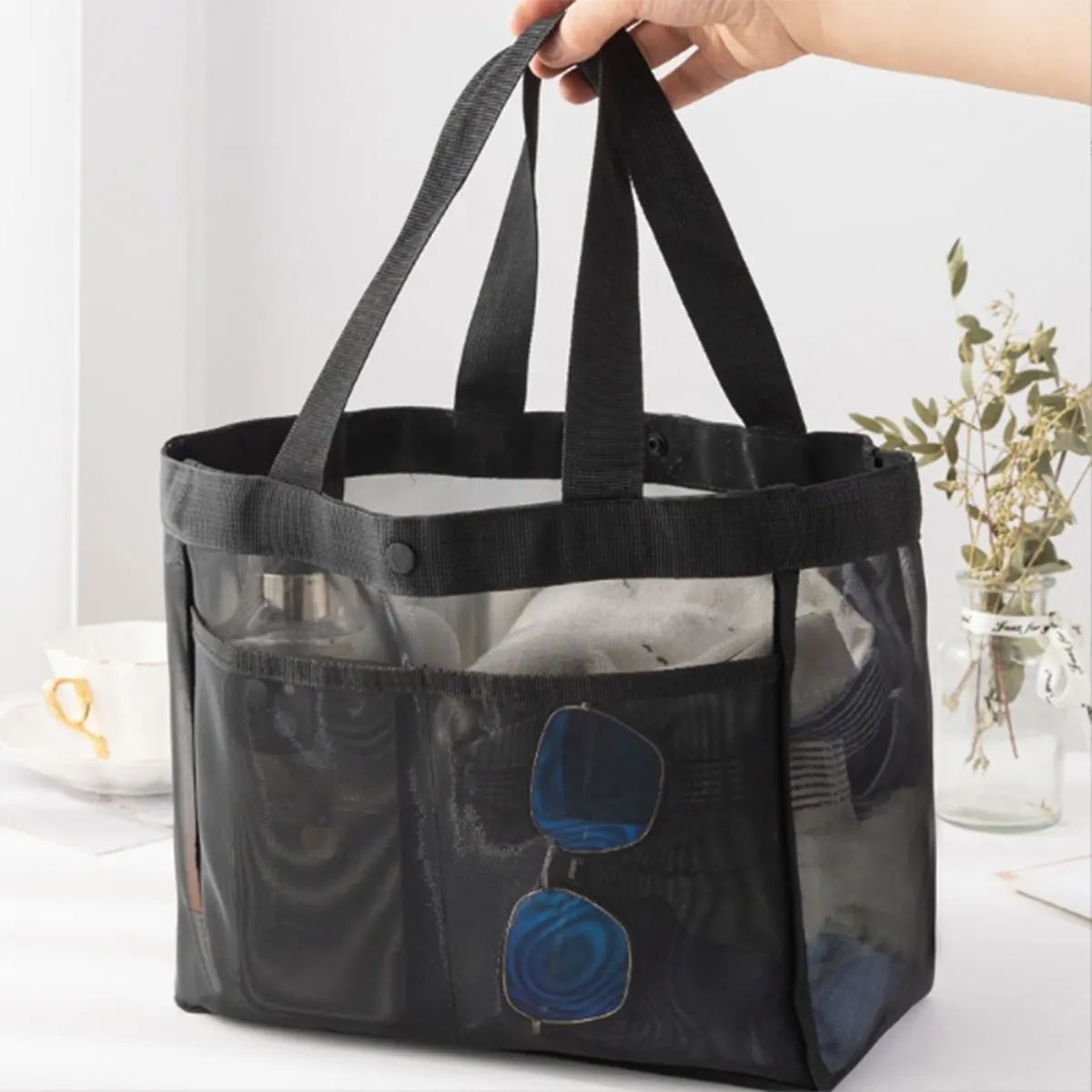 Solid color gauze handbag transparent storage bag shoulder b