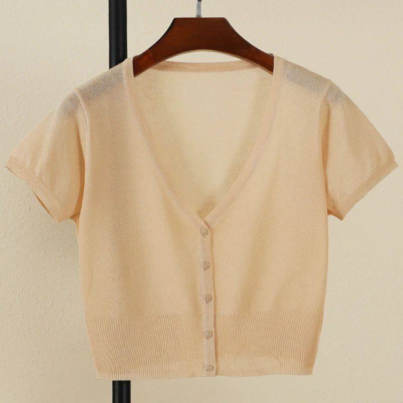 Outerwear Jerseys Summer Cardigan Women Cropped Blouses Kore