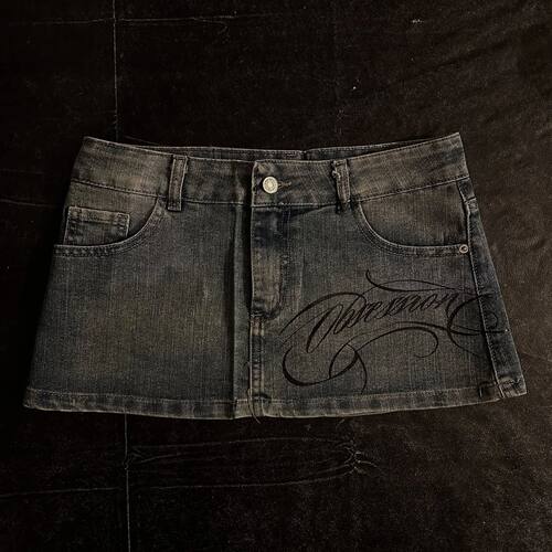 Y2K New Blue Skirt Harajuku Letter Graphic Print Mini Denim