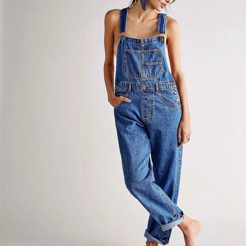 Fashion Denim Overalls for Women Loose Fit Classic Bib Casua
