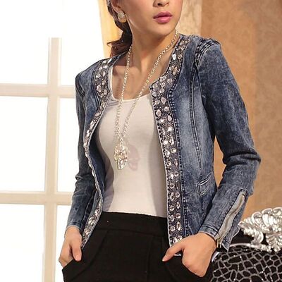Spring Fashion Women Denim Jacket Slim Zipper Casual Short S