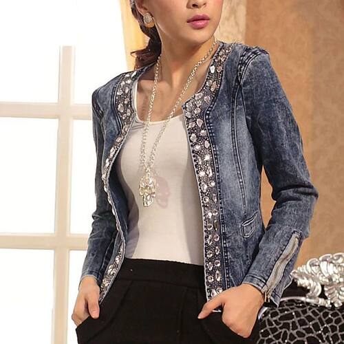 Spring Fashion Women Denim Jacket Slim Zipper Casual Short S