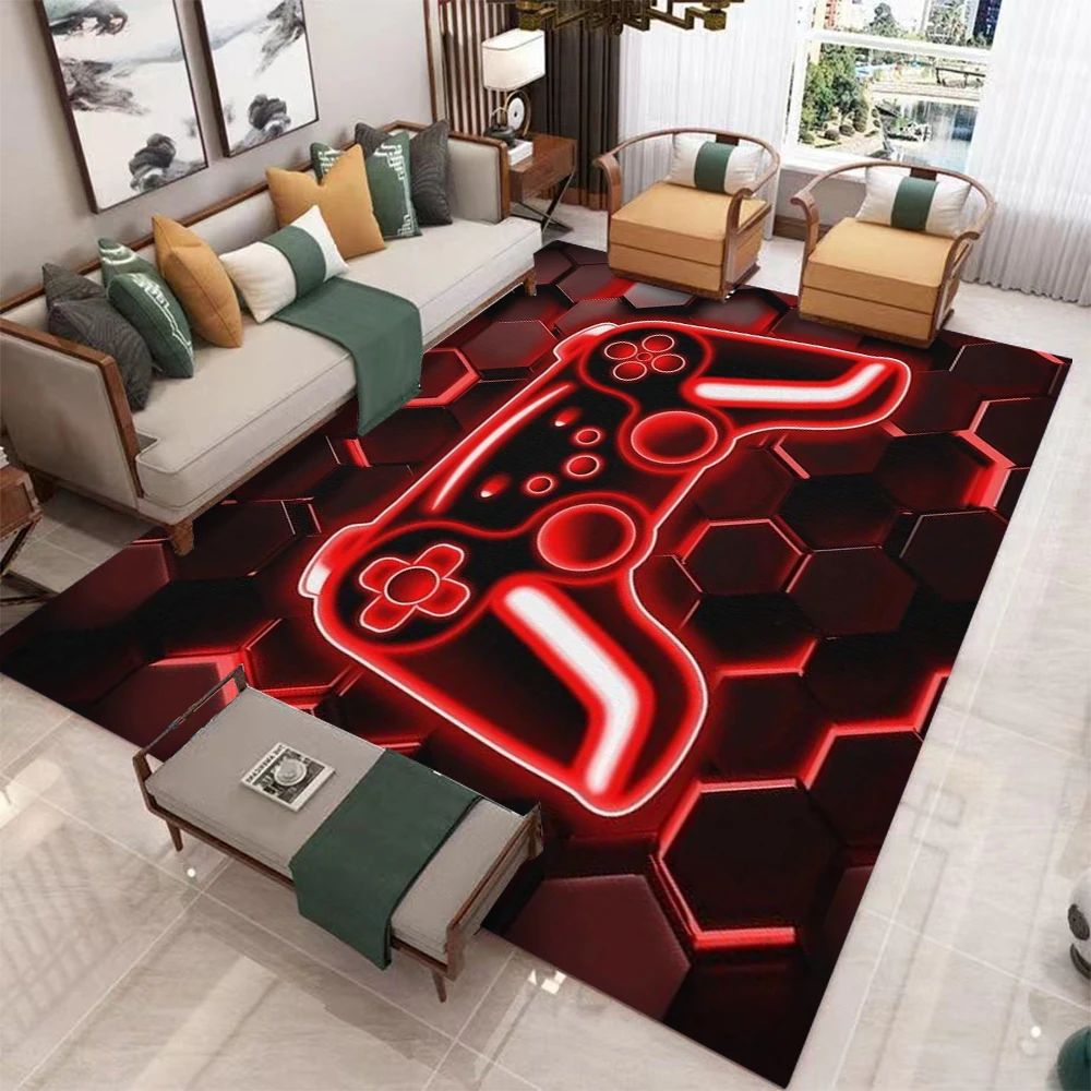 Gamer Gaming Area Rug  Lightnings Gamepad Rug Games Console