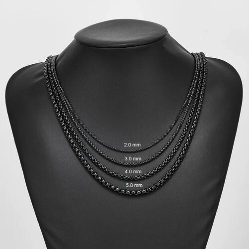 2mm/3mm/4mm/5mm Black Box Link Chain Necklace Classic Curb S