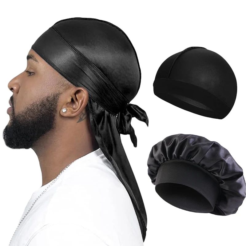 3PCS/LOT Men Silky Durag Long Tail Pirate Hat Headband Turba