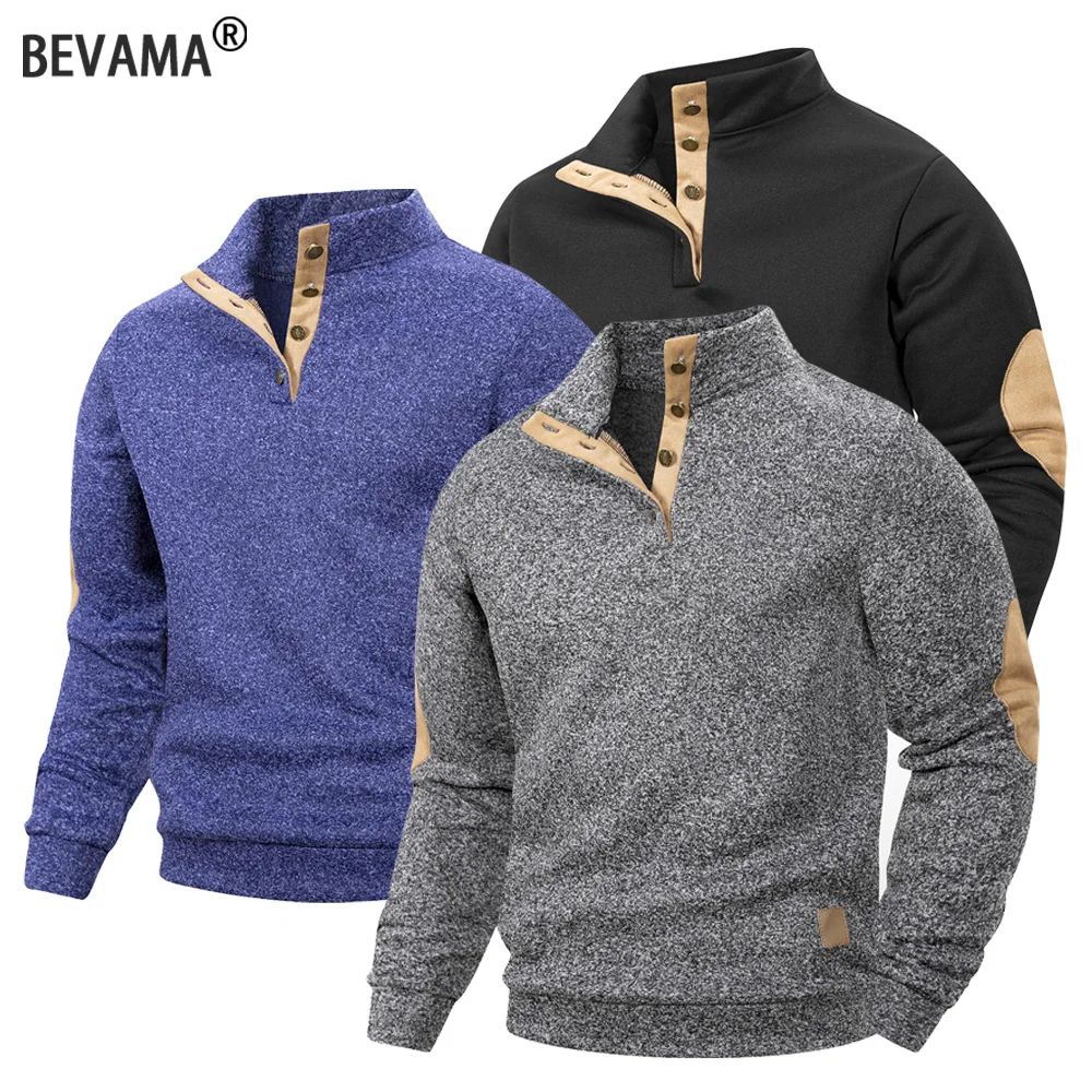Spring Autumn Men's Casual Pullover Button Down Stand Collar