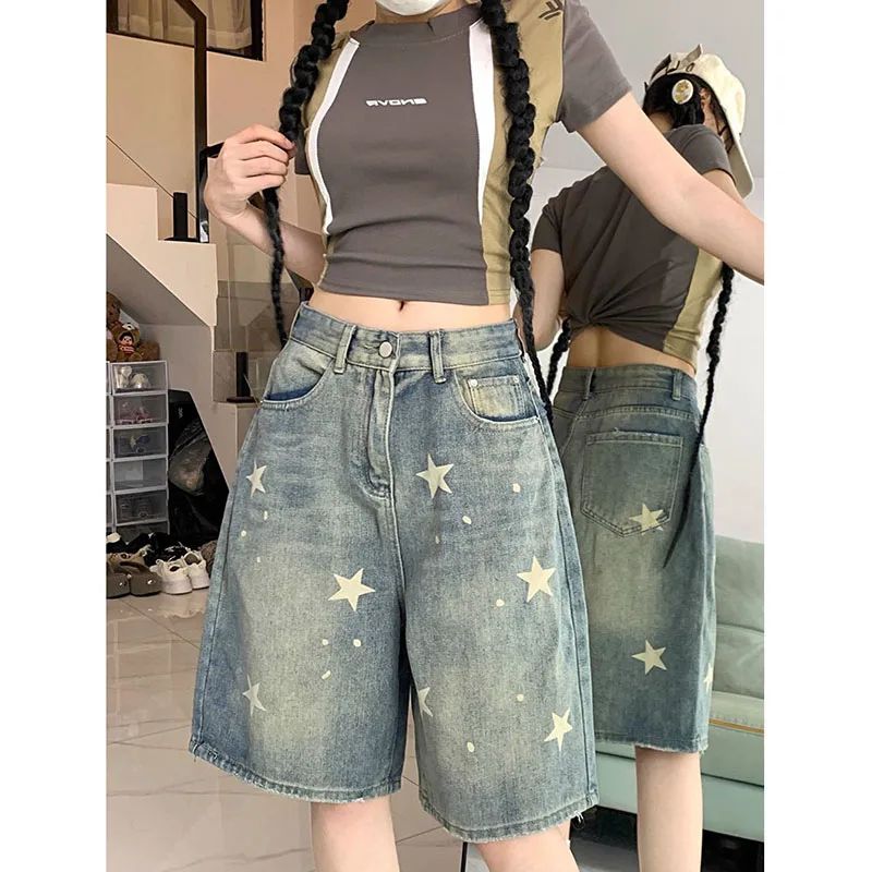 American Style Vintage Women's Short Jeans High Waisted Wash图片
