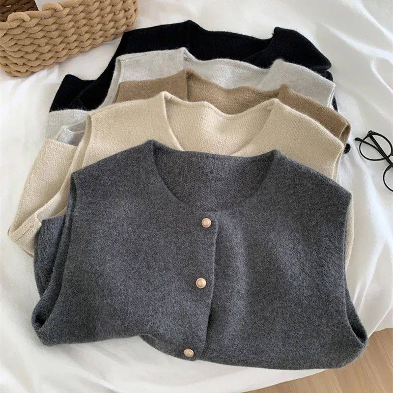 Women Sweater Vest Gold Button Up Waistcoat Soft Knitted Sle